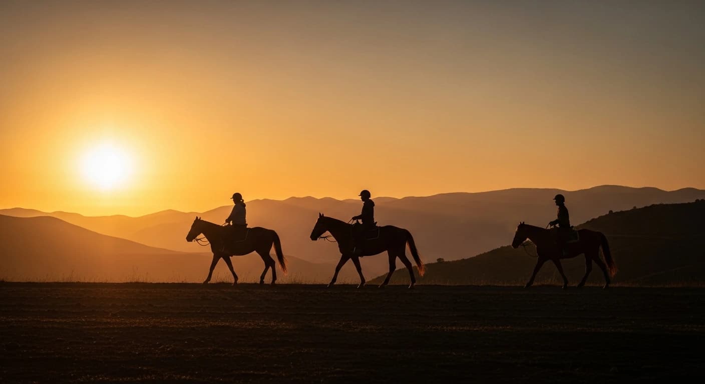 Horseback riding tour at sunset in the Georgian countryside near Tbilisi